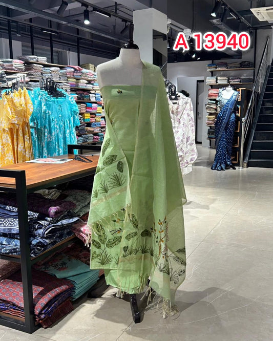 Soft Net Cotton Fabric Unstitched Salwar Set   | Search Code 13940