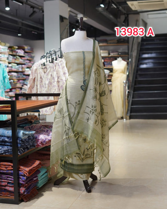 Tissue Linen Unstitched Salwar Suits   | Search Code 13983