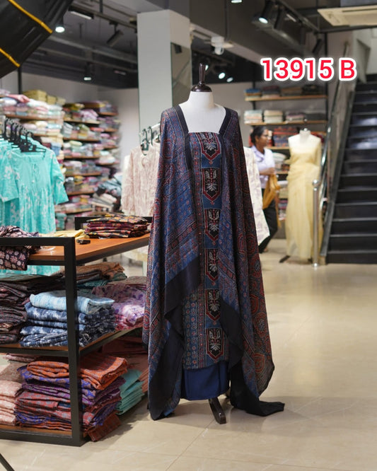 Pure Modal Silk Hand Block Unstitched Salwar Set  | Search Code 13915