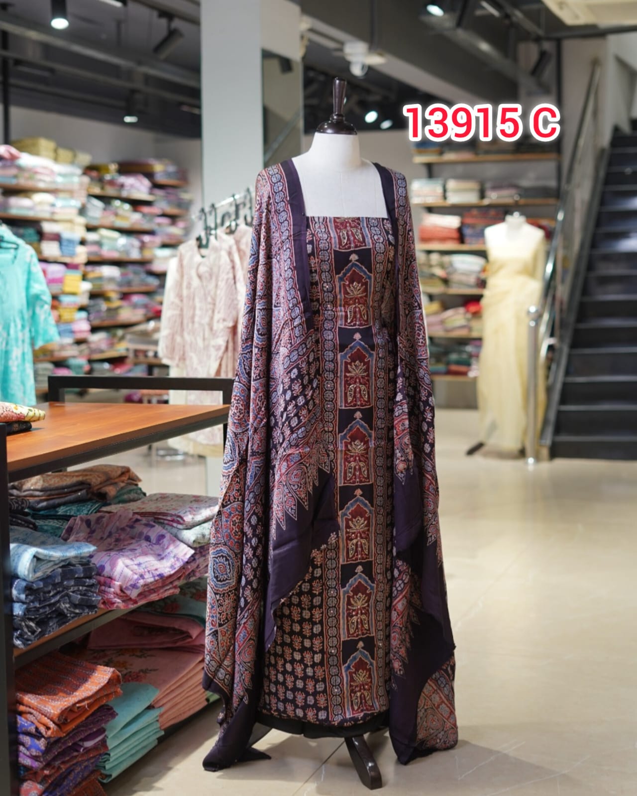 Pure Modal Silk Hand Block Unstitched Salwar Set  | Search Code 13915