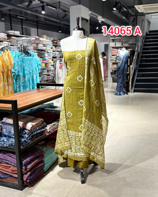 Soft Cotton Fabric Unstitched Salwar Set    | Search Code 14065