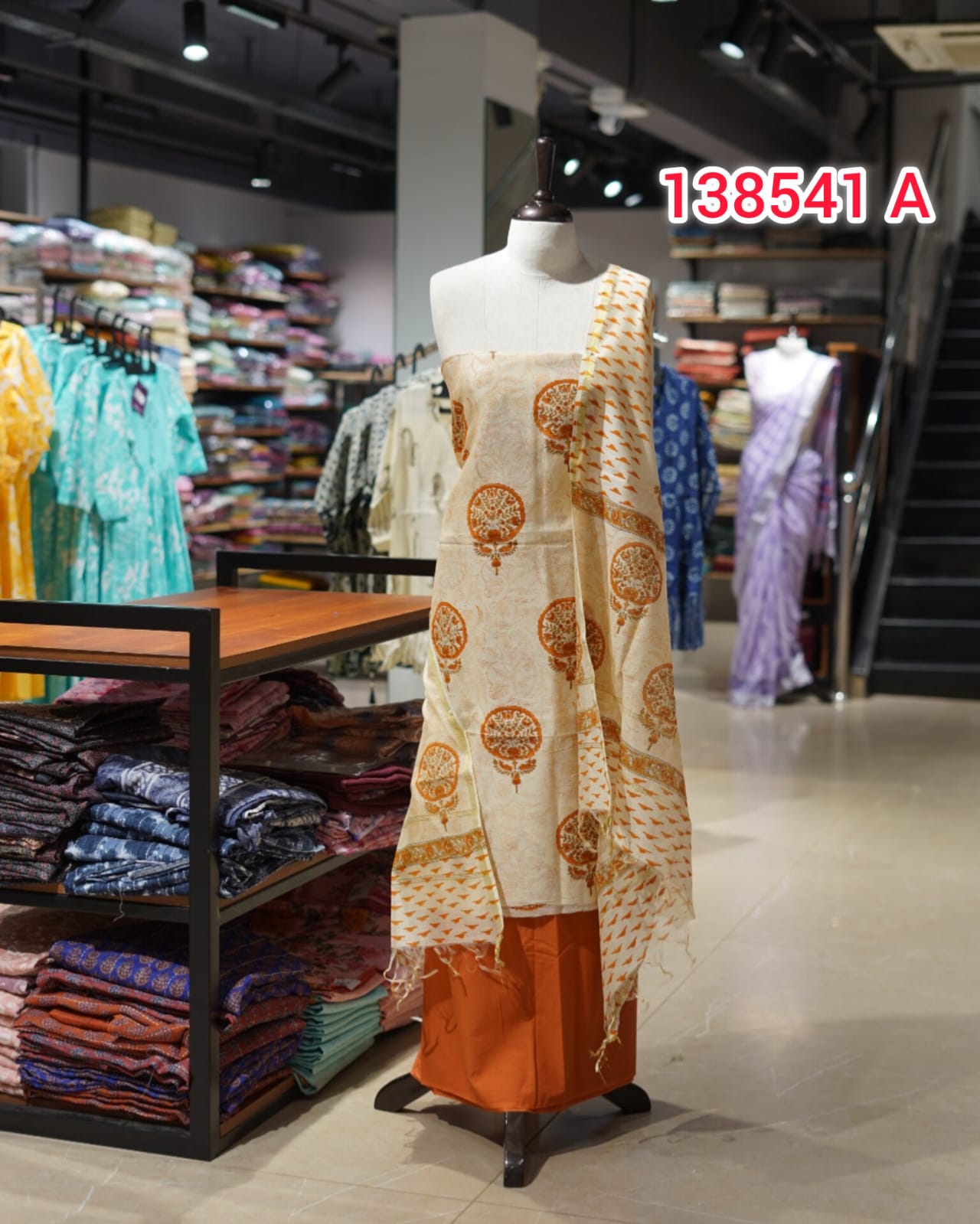 Pure Chanderi Silk Hand Block Unstitched Salwar Set  | Search Code 138541