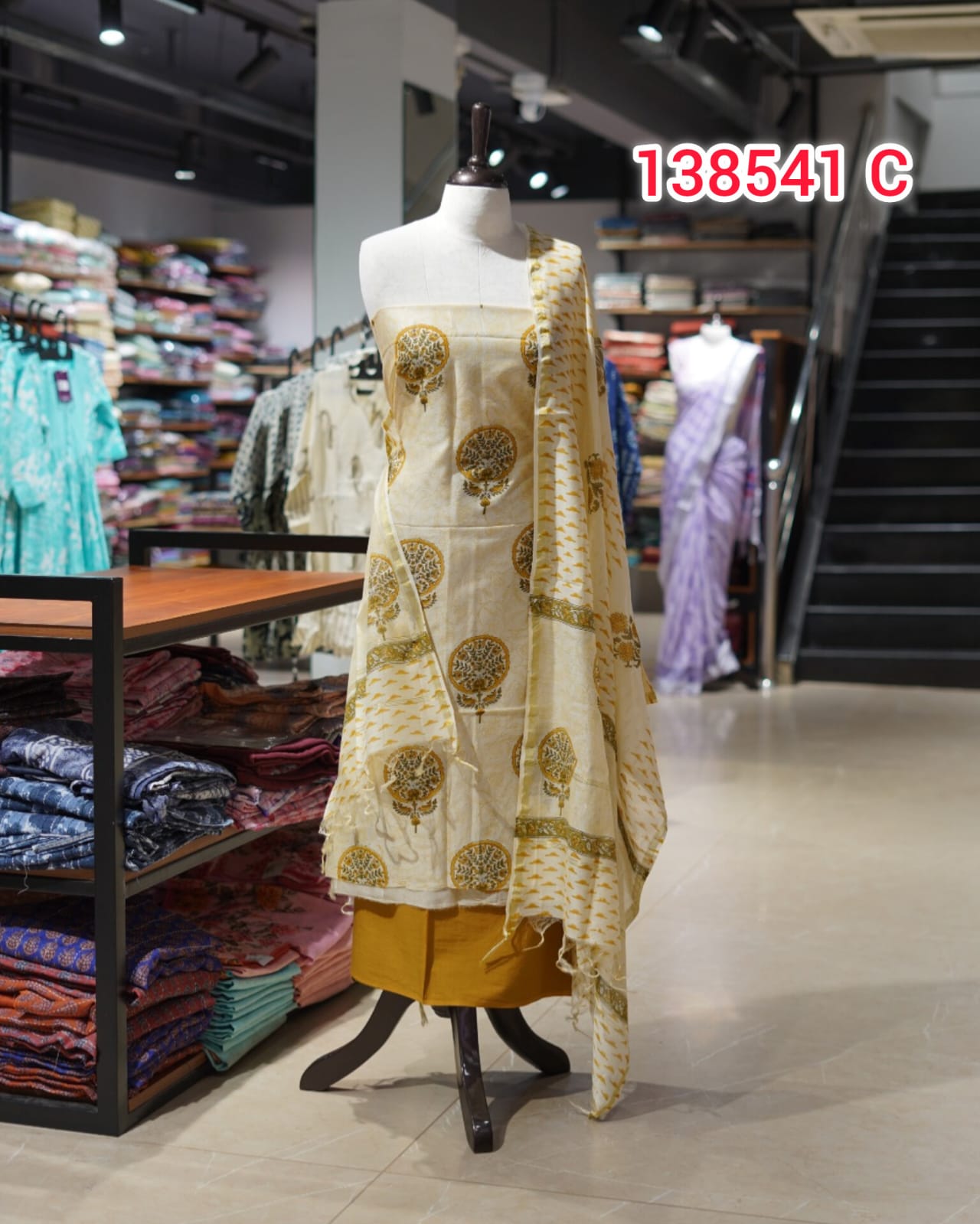 Pure Chanderi Silk Hand Block Unstitched Salwar Set  | Search Code 138541