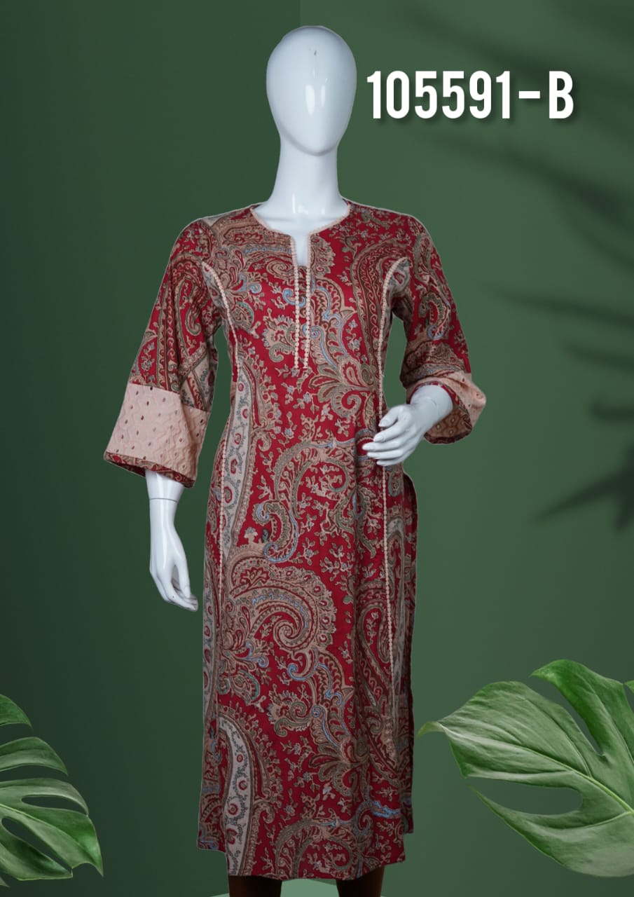 Cotton kurthi with shifli lace 105591