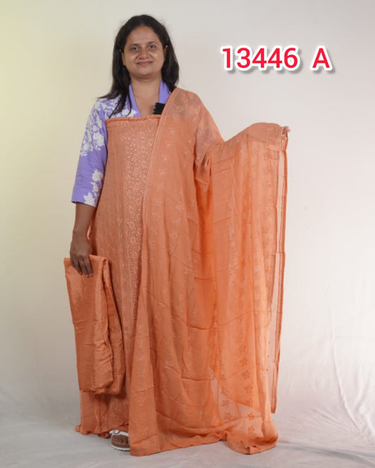 Faux Georgette With Cut Work Unstitched Salwar Suits 13446