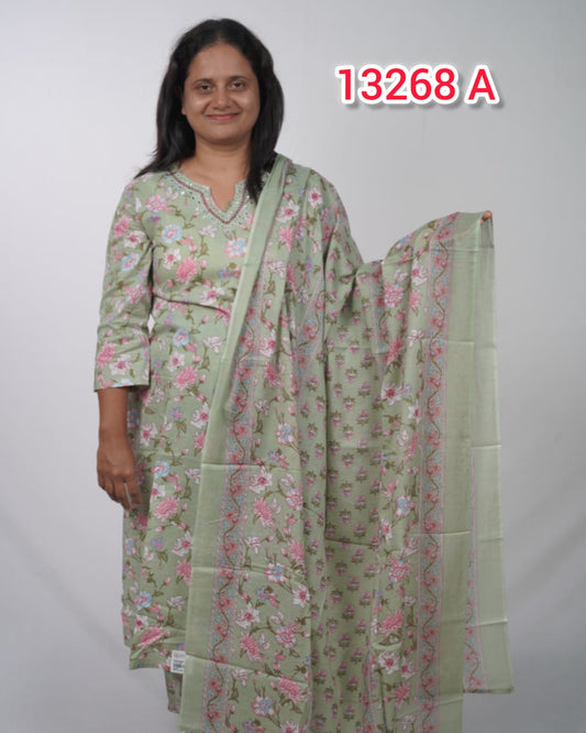 cotton ready to wear top bottom dupatta set 13268