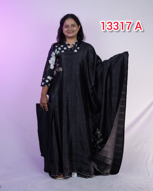 Semi Tussar Silk Unstitched Salwar Suits 13317