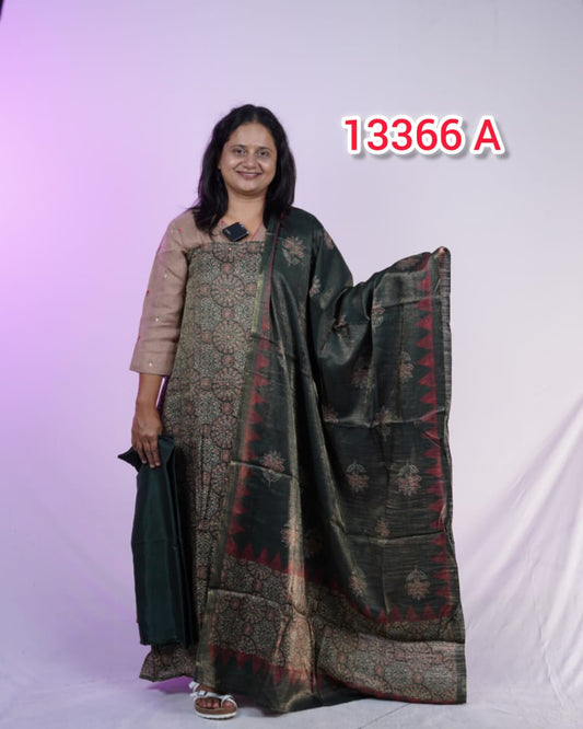 Crush Chanderi With Ajrakh Designs Unstitched salwar 13366