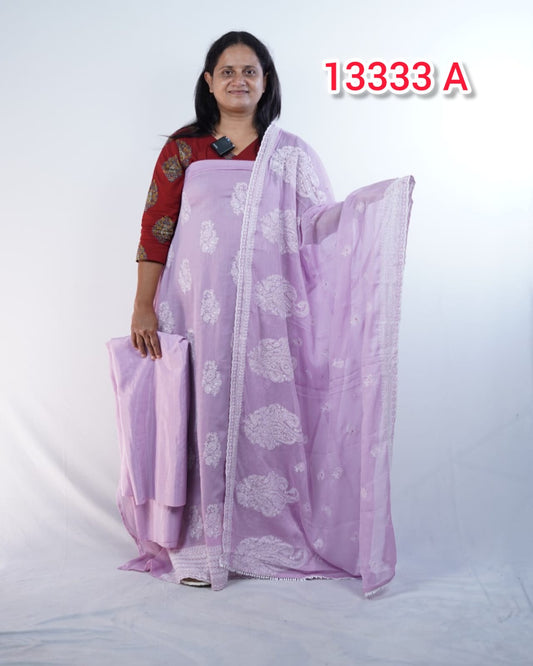 Chiffon Chikankari Work Unstitched Salwar Suit - 13333