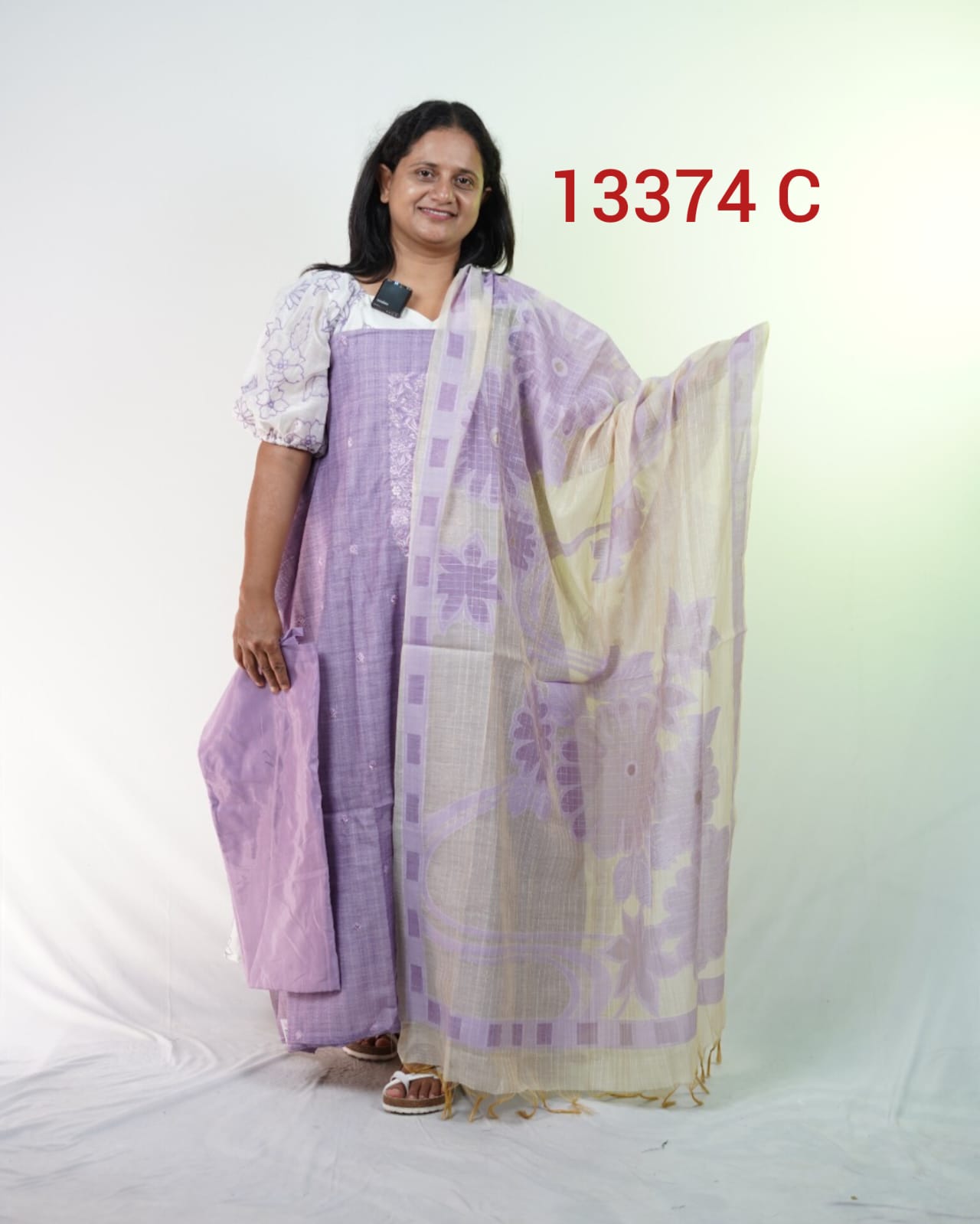 Semi Chandheri Unstitched Salwar suits 13374