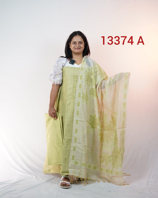 Semi Chandheri Unstitched Salwar suits 13374