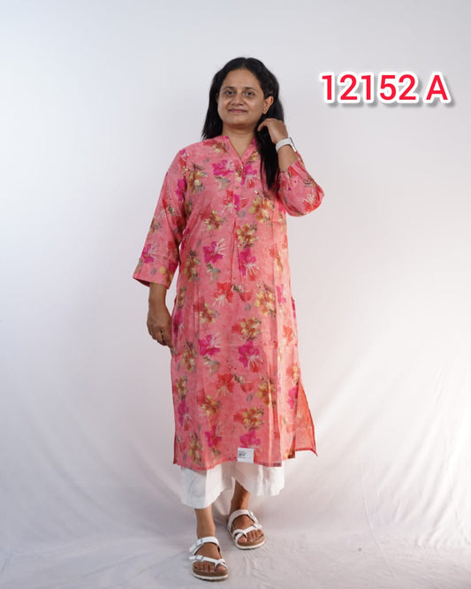 Muslin Silk fabric Kurthi collection 12152