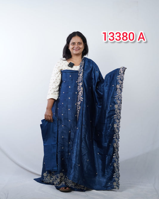 Semi Tussar Embroidery Undtitched Salwar Suits 13380
