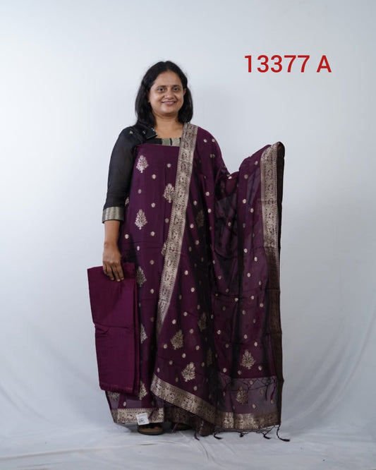 Semi Silk With Banarassi Weaving Buta Unstitched Salwar Suits 13377