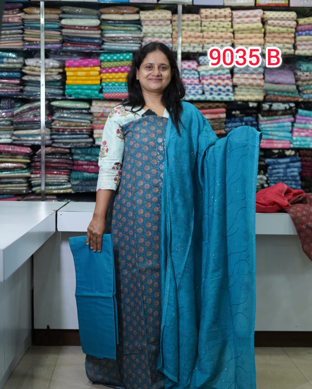 SemiChandheri Unstitched Salwar Suits 9035