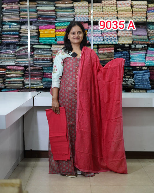 SemiChandheri Unstitched Salwar Suits 9035