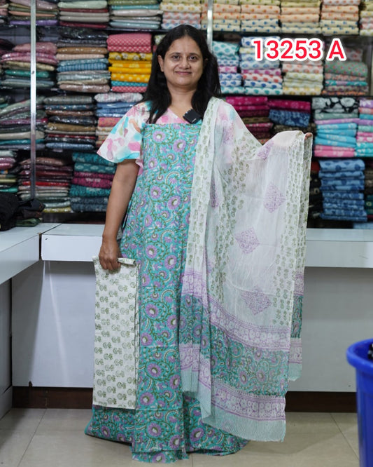 Cotton With Chiffon Dhuppata Unstitched Salwar Suits 13253